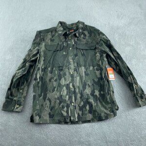 NEW Bass Outdoor Mens Stretch Worker Shirt In Beluga Pattern Size L NWT 5628